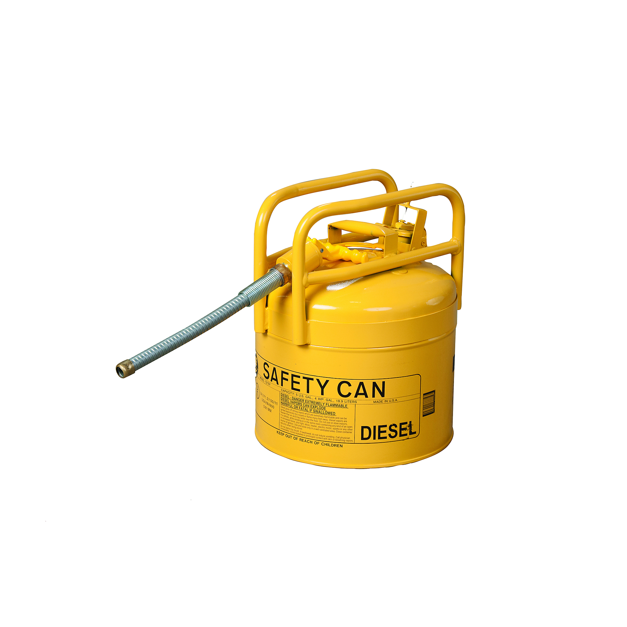 Eagle Type II DOT Safety Can for Diesel — 5 Gallon, 7/8in. Flexible Metal Spout, Yellow, Model# 1215Y